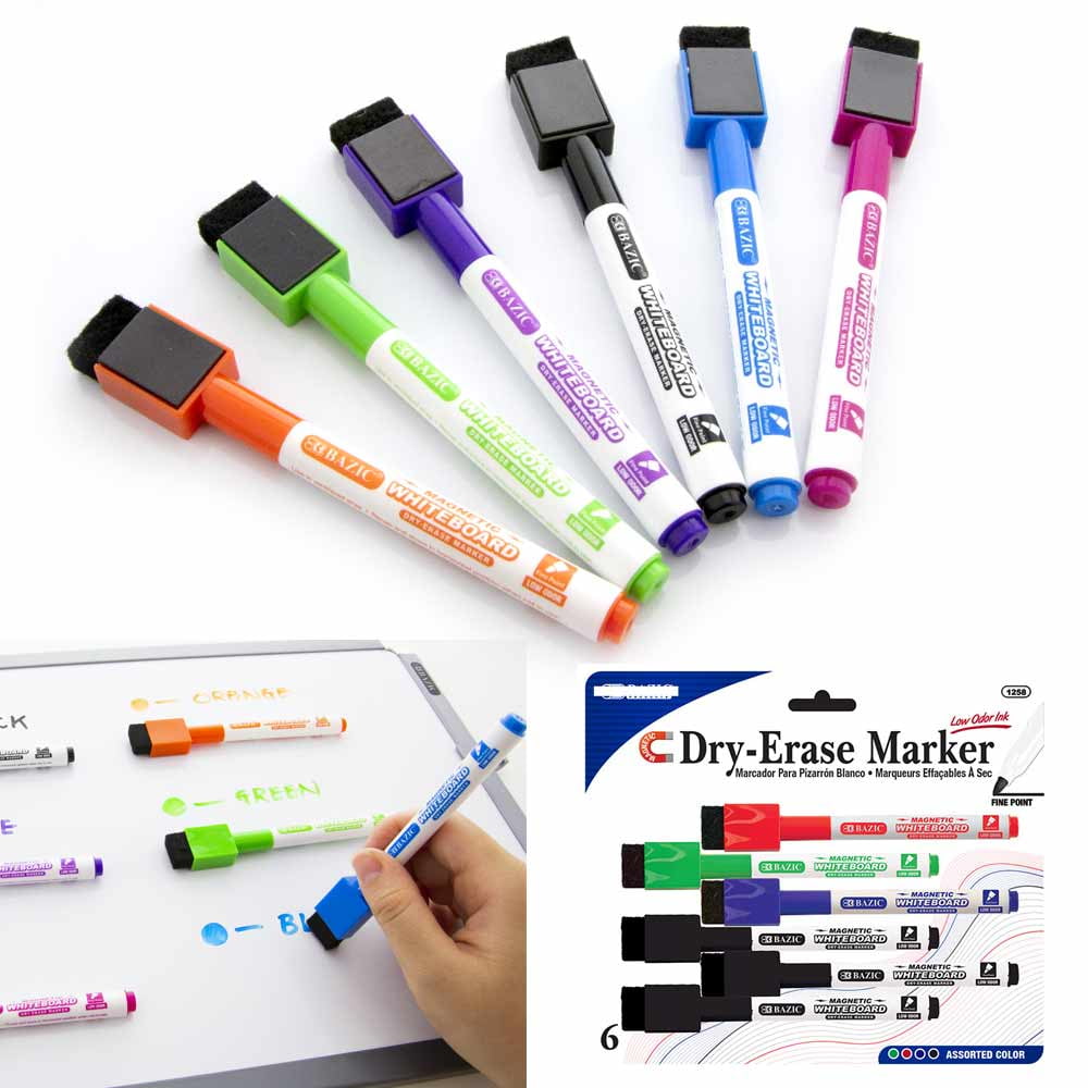 6pcs Dry Erase Whiteboard Markers Chisel Point Black Pens Office School Low Odor