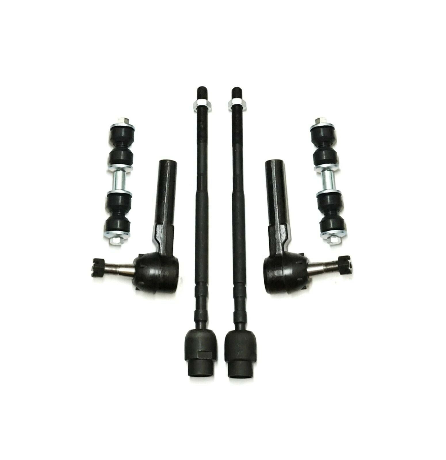 6 Pc Front Inner & Outer Tie Rod Ends + Sway Bar Links Steering