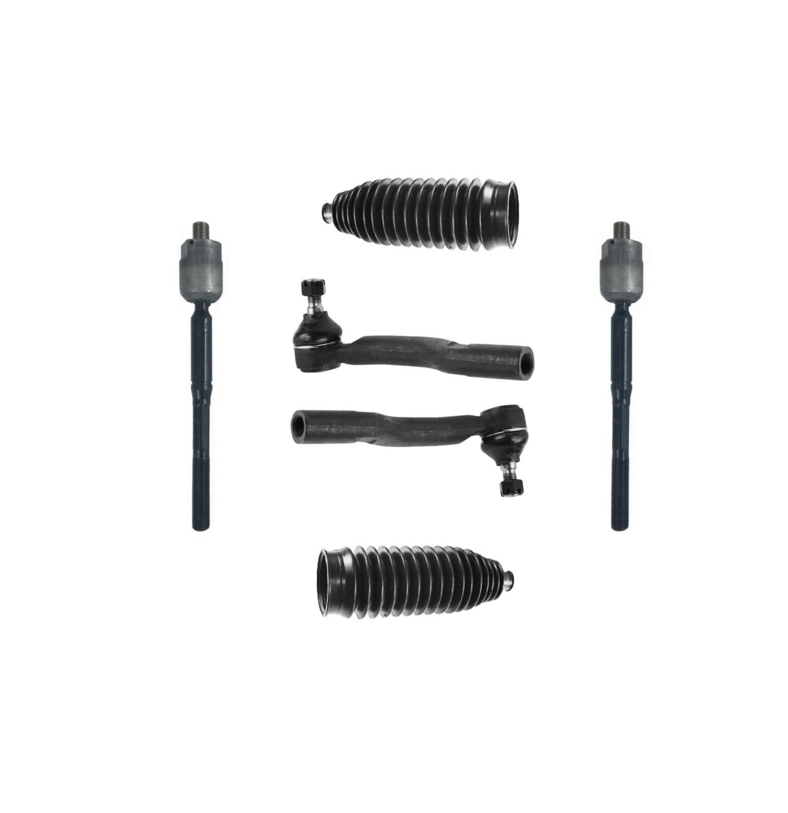 6 Pc Front Outer & Inner Tie Rod Ends Steering Gear Bellow Boots Kit