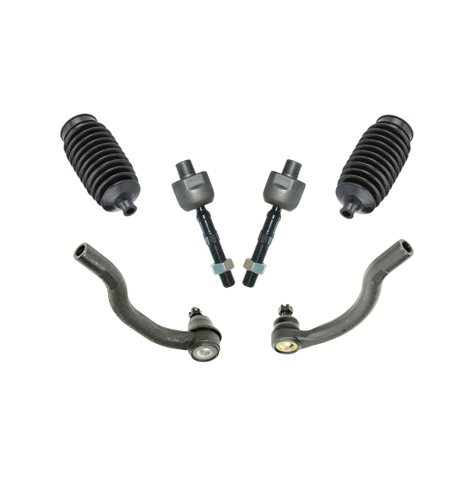 6 Pc Front Steering Kit Tie Rod Linkages Rack & Pinion Bellow Boots Fits select 20052007 HONDA