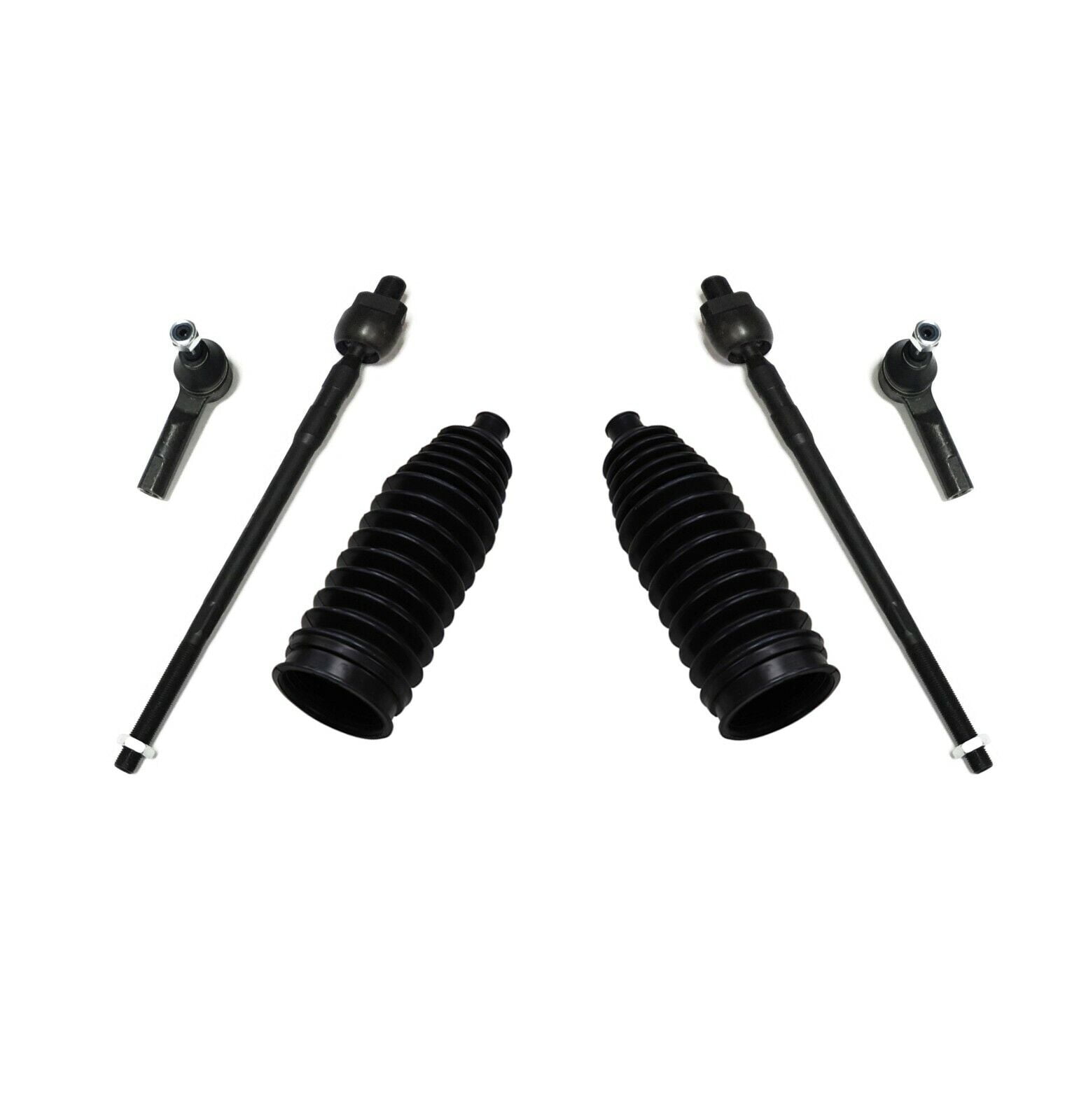 6 Pc Front Steering Kit Tie Rod Linkages, Rack and Pinion Bellow Boots