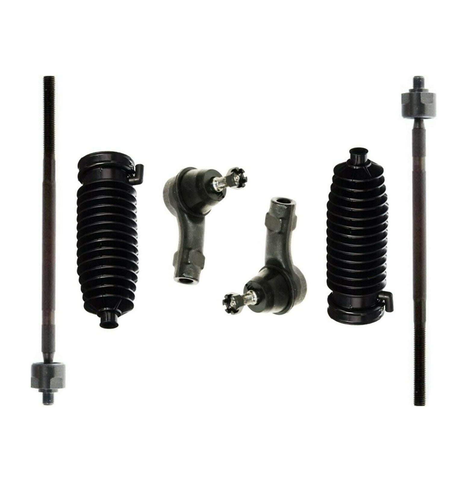 6 Pc Front Steering Kit Tie Rod Linkages and Rack and Pinion Bellow Boots Fits select 20002005