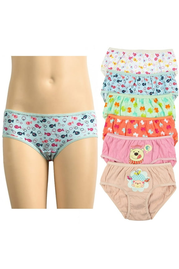 6 Pc Girls Underwear Panties 100% Cotton Cute Children Panty Stretch Kid Size XL