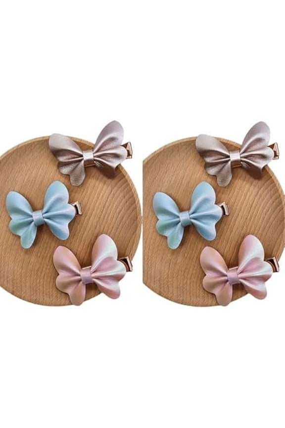 6-Pc Leather Glittery Butterfly Hair Clips Barrettes,Sparkly Hair Accessories for Teen Girls, Fashion Hairpins for Spring Party, Everyday (B)