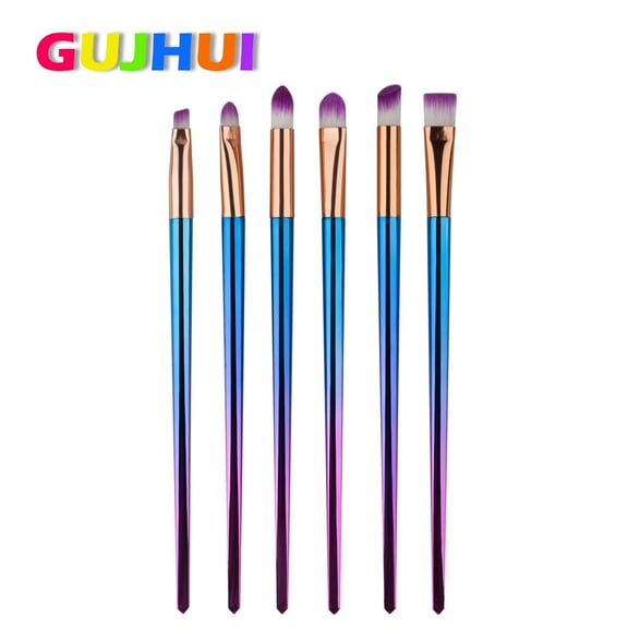 6-Pc Makeup Brush Set Synthetic Bristles Purple Diamond Handle Foundation Eyeshadow Eyebrow Blush Concealer Cosmetic Brushes Portable Professional Kit