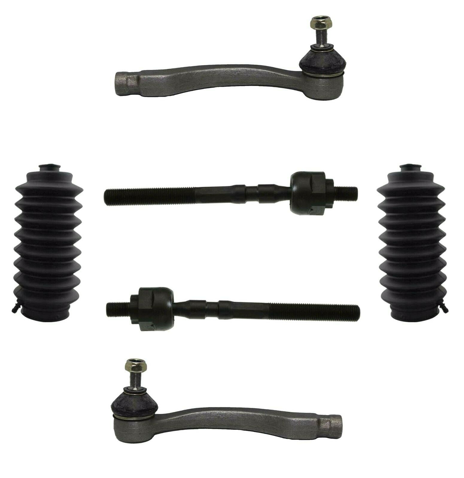 6 Pc Rack and Pinion Bellow Boots + Inner & Outer Tie Rod Ends Fits