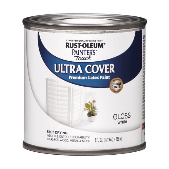 6 Pc, Rust-Oleum Painters Touch Gloss White Water-Based Ultra Cover Paint Exterior And Interior 0.5 Pt