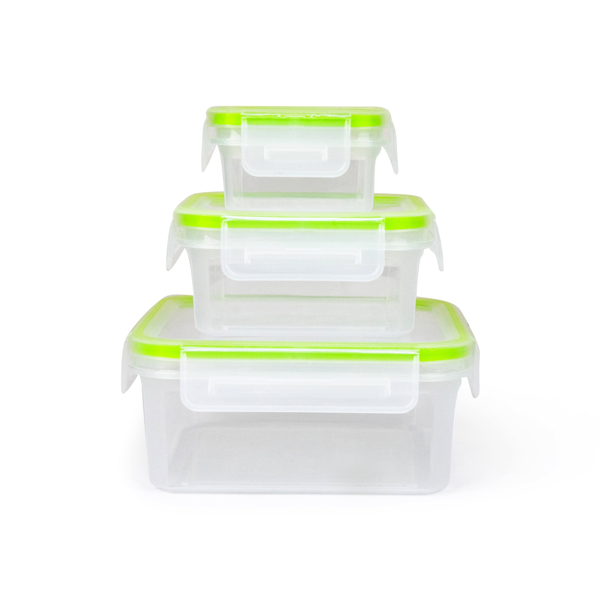 6-Piece Clear Plastic Food Storage Container Set with Green Lids