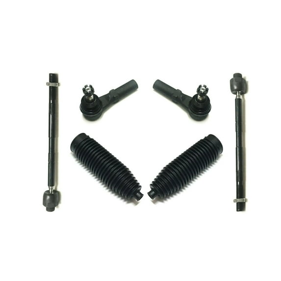 6 Pc Steering Kit Inner & Outer Tie Rod Ends, Rack & Pinion Bellows Fits select: 2002-2005 DODGE RAM 1500
