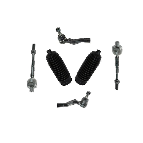 6 Pc Steering Kit Inner and Outer Tie Rod Ends + Rack & Pinion Bellow Boots Fits select: 2003-2007 INFINITI G35, 2003-2009 NISSAN 350Z