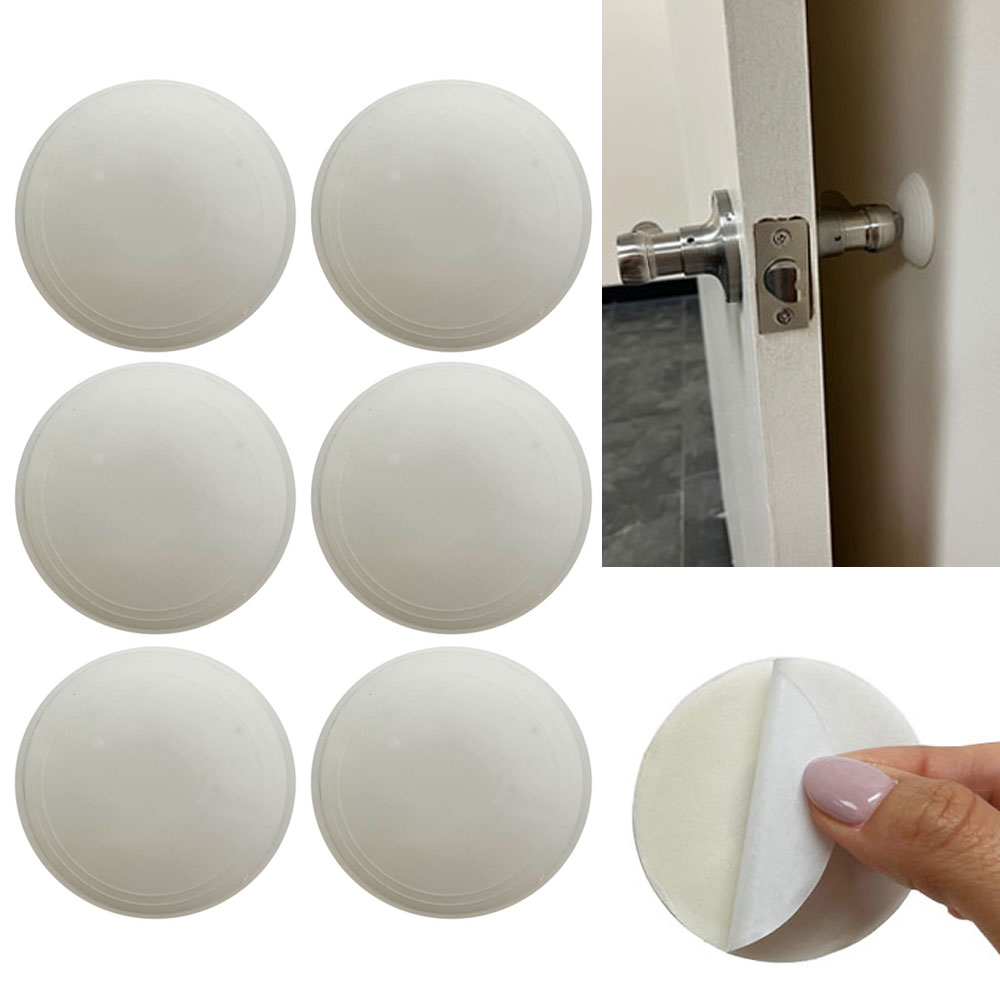 6 Pc Wall Protector Door Knob Stop Guard Shield Round White Peel Stick