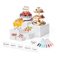 thumbnail image 1 of 6-Pc White Acrylic Riser Set w/ Signs & Markers, Stackable Display for Buffet, Decor, 1 of 8