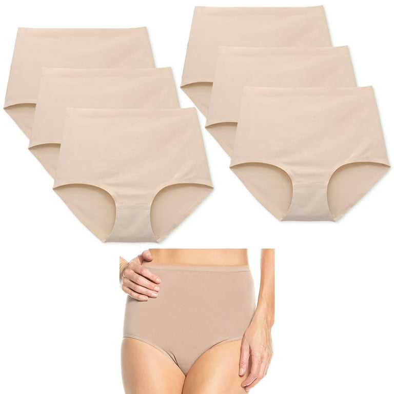 6 Pc Women's High Waist Panties Seamless Brief Underwear Laser Cut Beige  Nude L
