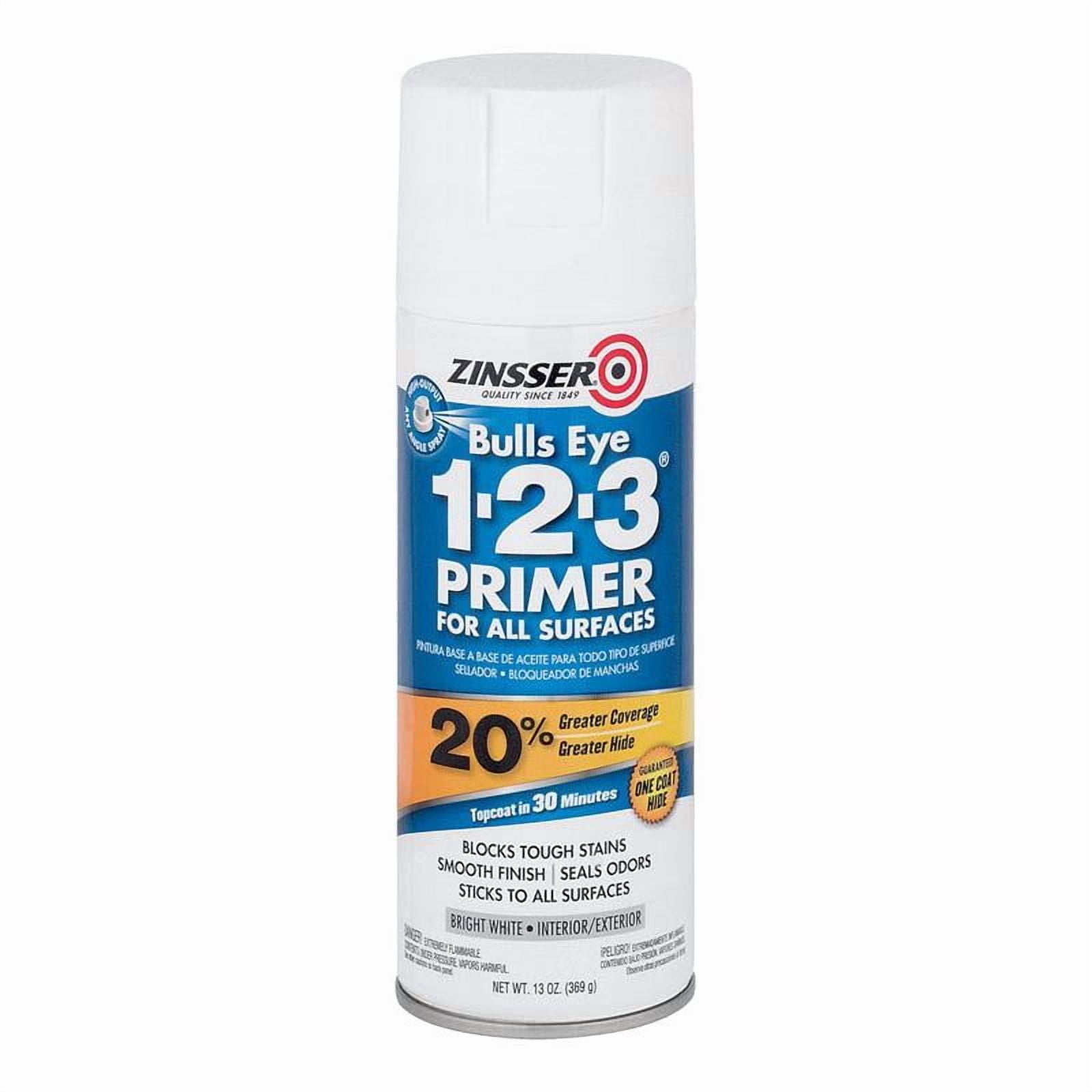 6 Pc, Zinsser Bulls Eye 123 Bright White Smooth Oil-Based Alkyd Resin Spray Primer And Sealer 13 Oz
