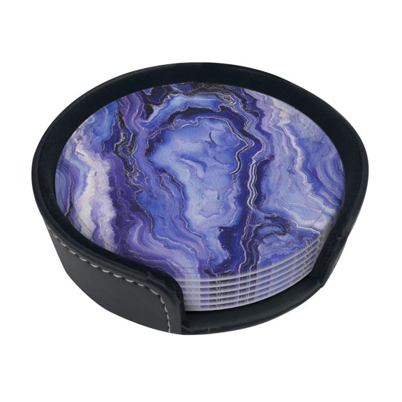 6 Pce Leather Coasters 3.9in With Coasters Storage Box Antifouling And Antiscalding For Dining Room Kitchen Office Bedroom Living Room Blueviolet Marble_3