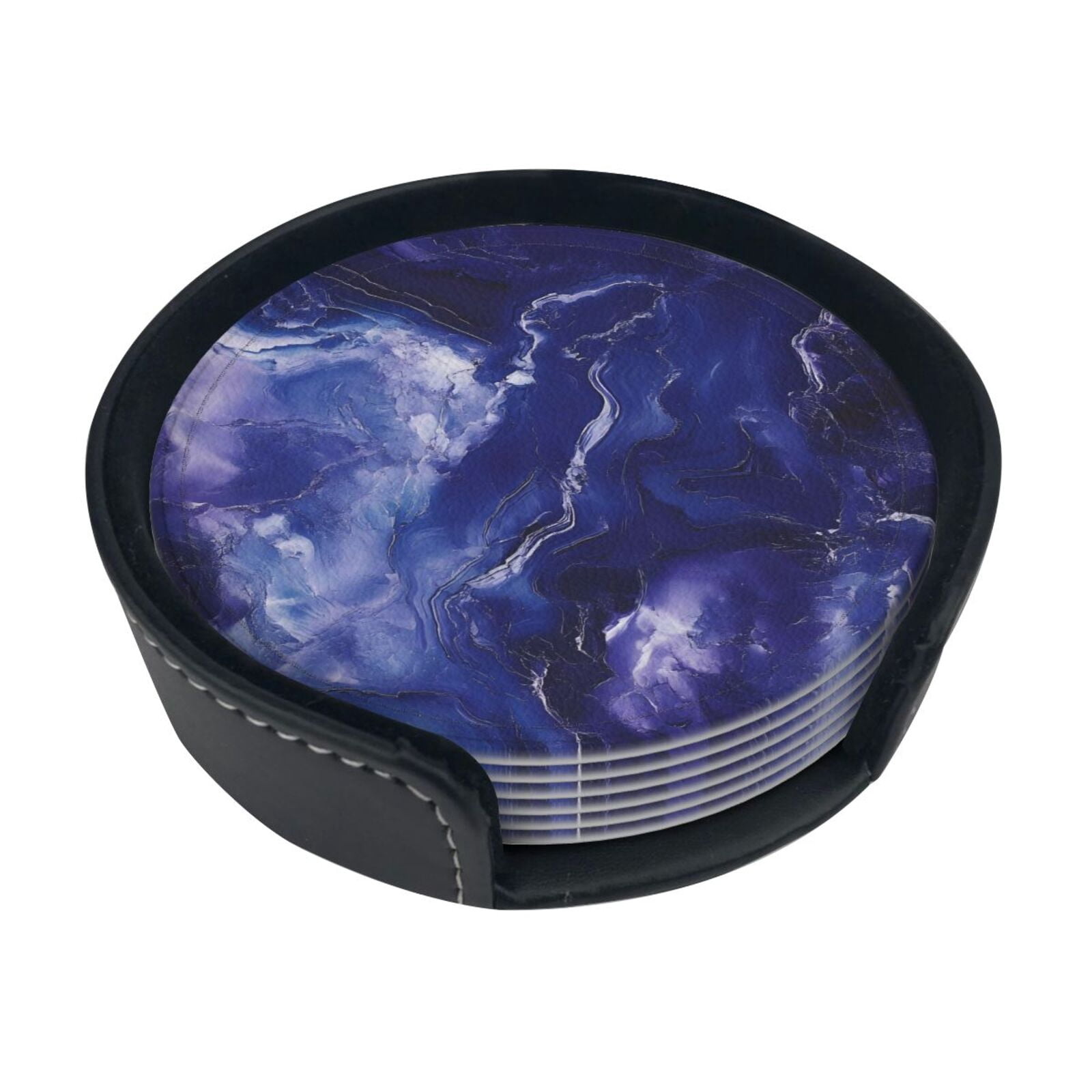 6 Pce Leather Coasters 3.9in With Coasters Storage Box Antifouling And ...