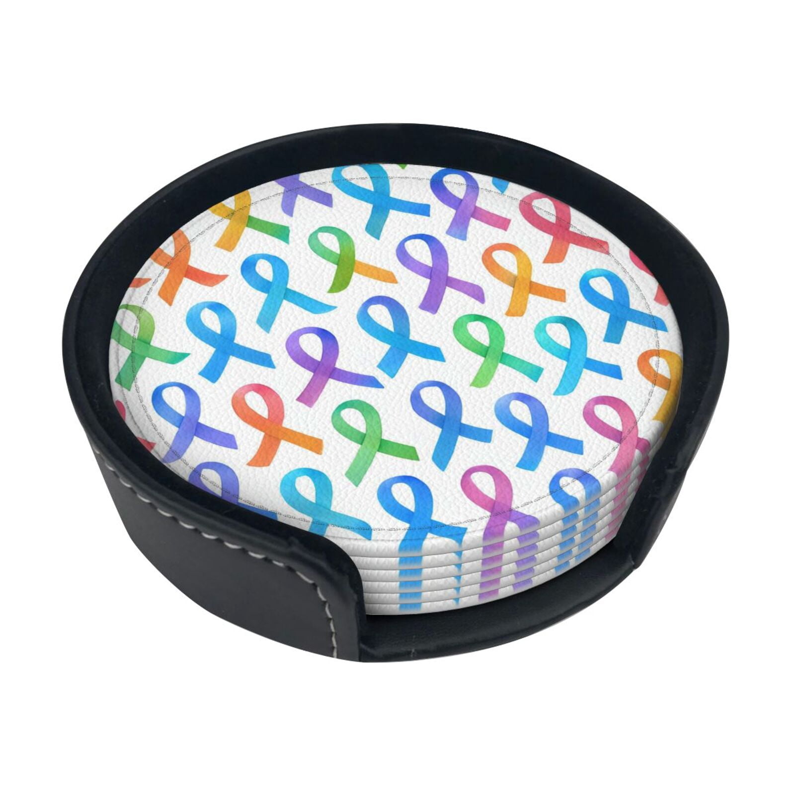 6 Pce Leather Coasters 3.9in With Coasters Storage Box Antifouling And ...