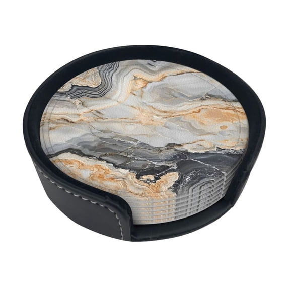 6 Pce Leather Coasters 3.9in With Coasters Storage Box Antifouling And Antiscalding For Dining Room Kitchen Office Bedroom Living Room Gainsboro Marble_2