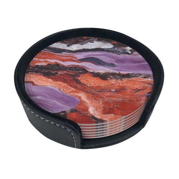 6 Pce Leather Coasters 3.9in With Coasters Storage Box Antifouling And Antiscalding For Dining Room Kitchen Office Bedroom Living Room Mediumvioletred Marble_3