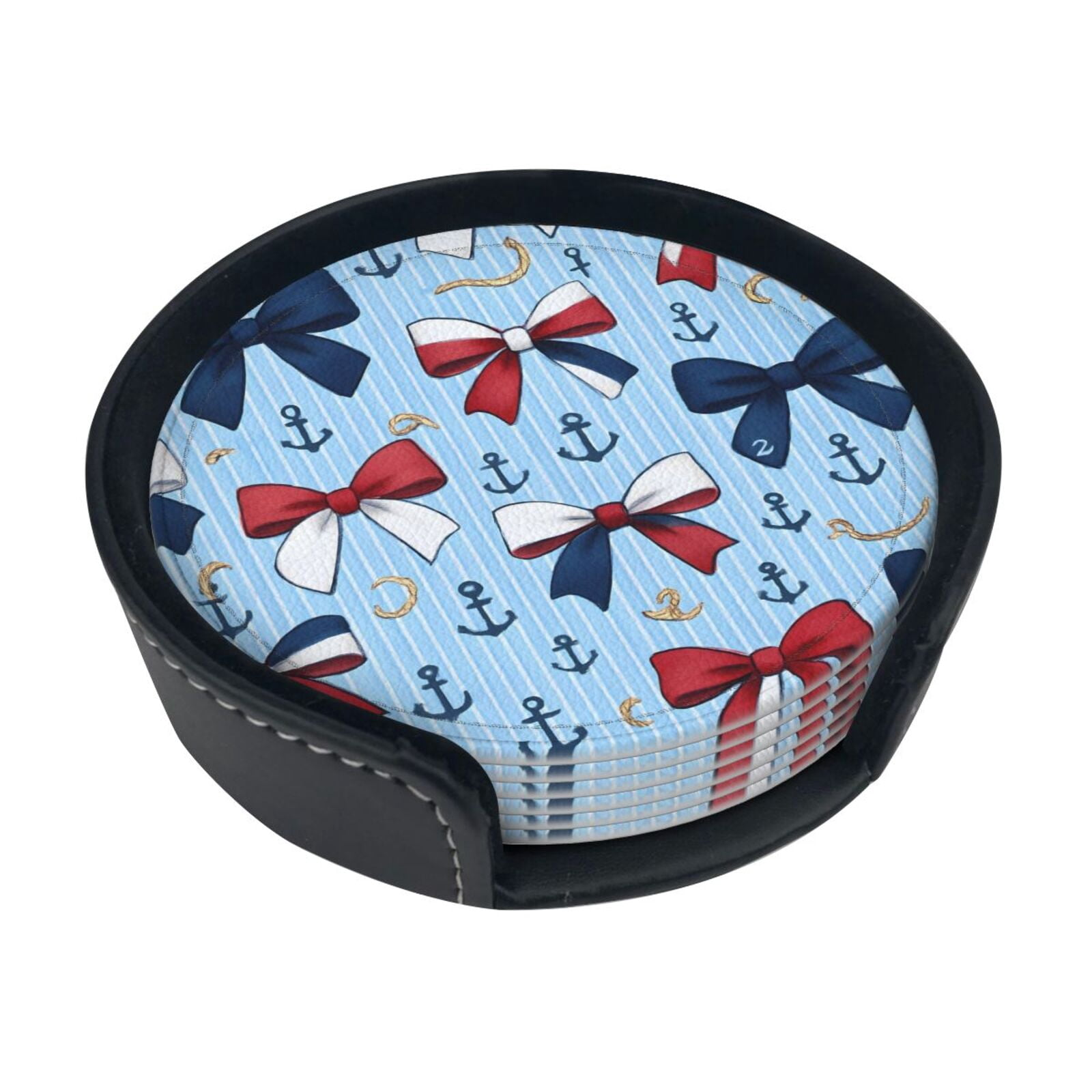 6 Pce Leather Coasters 3.9in With Coasters Storage Box Antifouling And ...