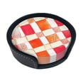 thumbnail image 1 of 6 Pce Leather Coasters 3.9in With Coasters Storage Box Antifouling And Antiscalding For Dining Room Kitchen Office Bedroom Living Room Orangered Houndstooth Checkered Hand-Drawn Sketch_4, 1 of 8