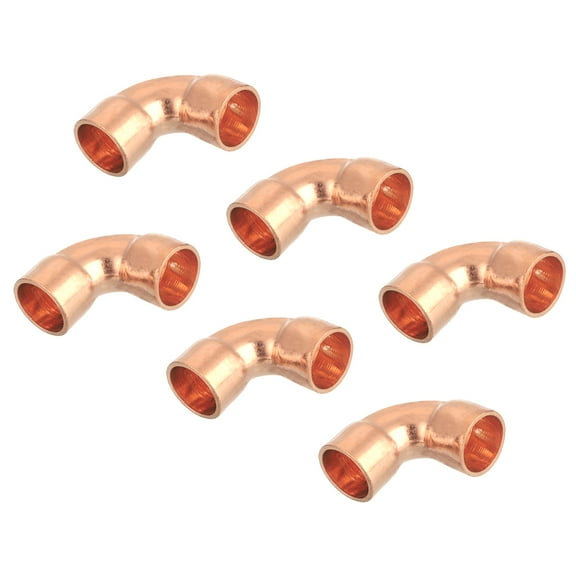6 Pcs 0.37 inch 90 Degree Elbow Short-turn Copper Pipe Fitting Connector with Sweat Solder, 0.87x0.87inch