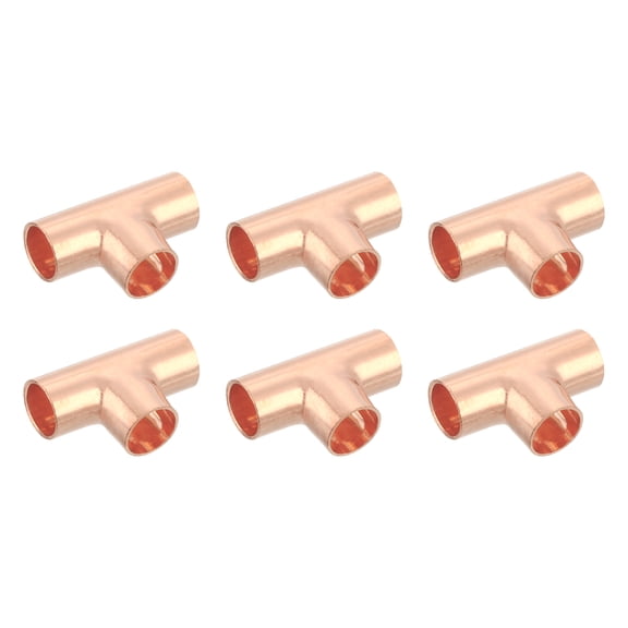6 Pcs 0.39 inch Tee Copper Fitting Tee Shaped Fittings Connector with Sweat Solder, 32x20.5mm
