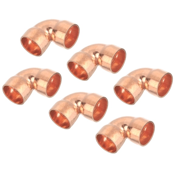 6 Pcs 0.63 inch 90 Degree Elbow Short-turn Copper Pipe Fitting Connector with Sweat Solder, 1.14x1.14inch