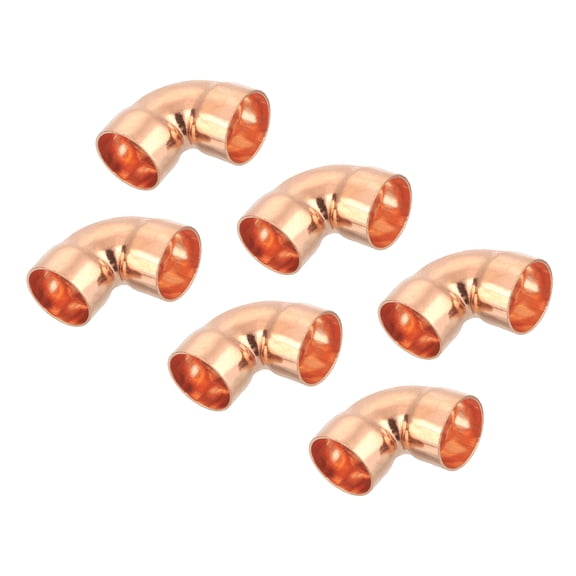 6 Pcs 0.98 inch 90 Degree Elbow Short-turn Copper Pipe Fitting Connector with Sweat Solder, 1.77x1.77inch