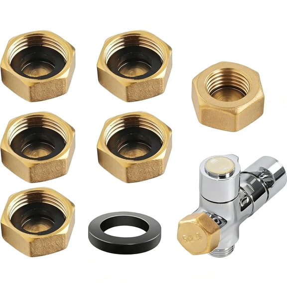 6 Pcs 1/2 Inch Brass Blanking Cap Set, Female Hex Stop Nut with Rubber Sealing Washers, Leakproof Sink Radiator Blanking Cap for Water Pipe Washing Machine Faucet Plumbing Fitting