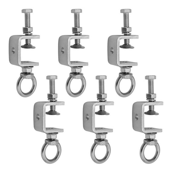 6 Pcs 1" 25mm C-Clamps, Stainless Steel Beam Clamp with M8 Stainless Steel Screw Ring, I-Beam Design U-Clamps