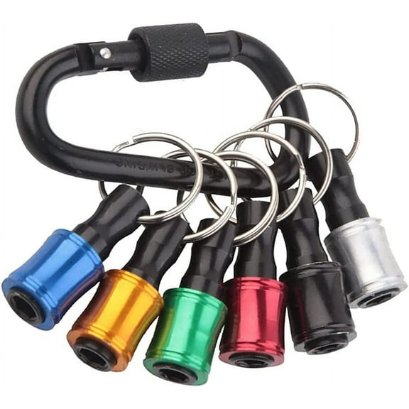 6 Pcs 1/4 Inch Hex Shank Keychain Extension Bar, Hand-Held Aluminum Alloy Screwdriver Bits Holder Set Quick Release Adapter Fast Change Keychain for Insert Hexagonal Shank Drill Bits