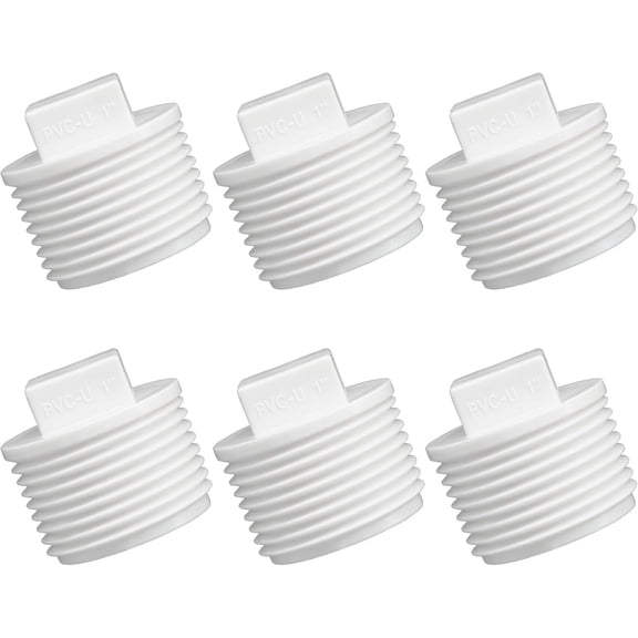 6 Pcs 1 Inch PVC Male Thread Pipe End Cap Plug Adapter White Fittings - for Plumbing, Water Lines, and Drainage Systems