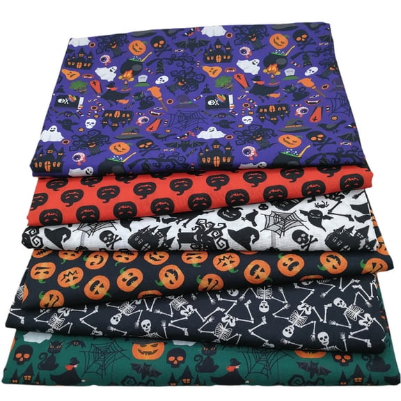 6 Pcs 10×10 Inch Holiday Cotton Fabric Squares, Halloween Thanksgiving Christmas Printed Patchwork Fabric Bundle, DIY Sewing Quilting Craft Quarters for Handmade Projects
