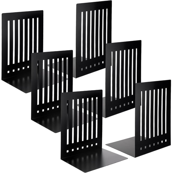 6 Pcs 10 Inch Heavy Duty Bookends Non-Skid Base Large Heavy Duty Book Ends Stopper for Office Books Vinyl Records Shelves Binders (Black)