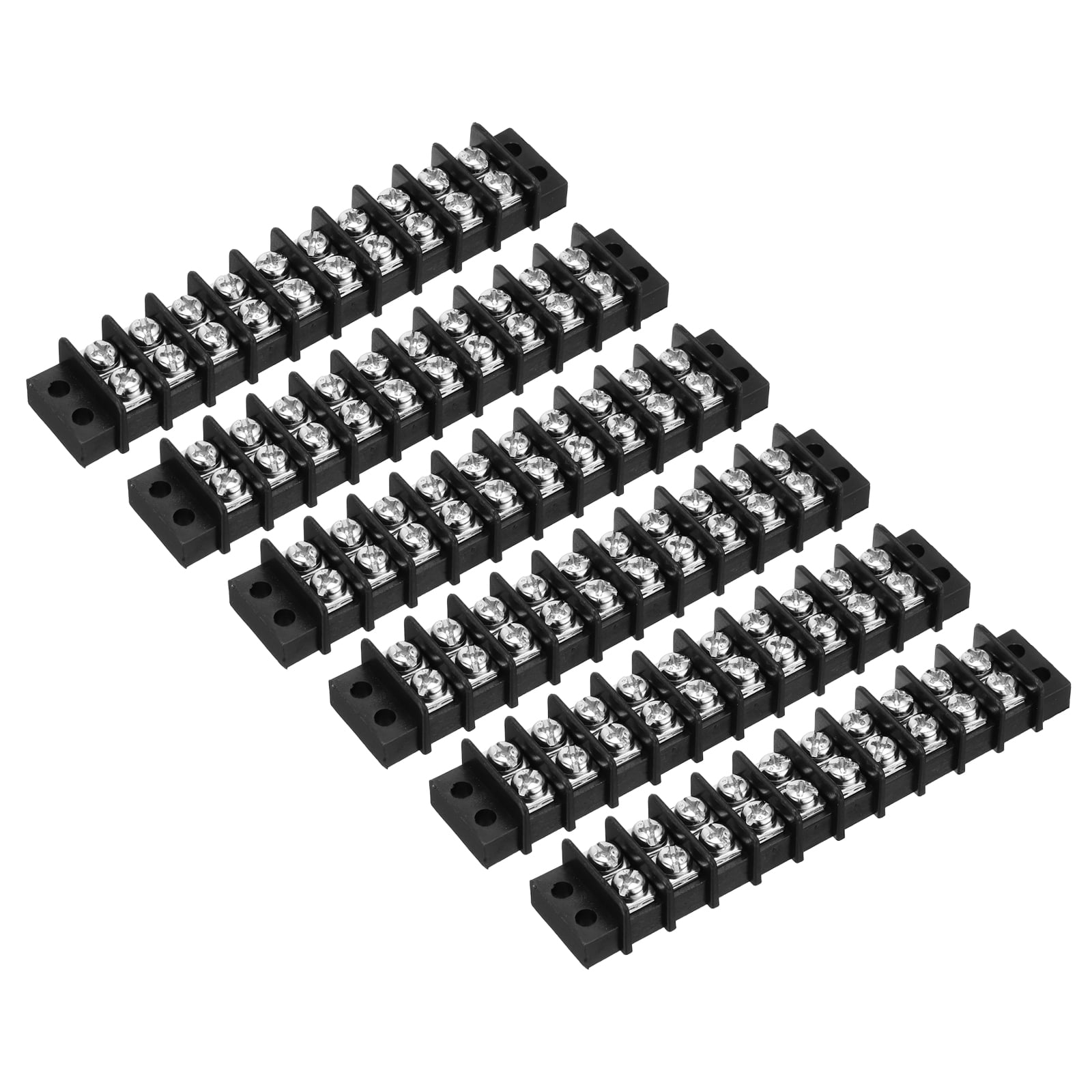 6 Pcs 10 Positions Terminal Block 300V 20A 9.5mm Pitch Dual Rows 10 Circuits DIN Row Screw Terminals Strip