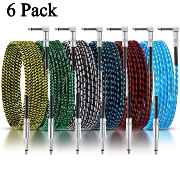 6 Pcs 10ft Guitar Cable 1/4 Inch Instrument Cable Set, Right Angle Audio Cord for Electric Guitar Bass Keyboard Amplifier, Copper Core Noise Resistant Guitar Patch Cable for Stage Studio Recording