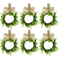 thumbnail image 1 of 6 Pcs 11.8Inch Christmas Kitchen Cabinet Wreaths Mini Boxwood Wreaths Artificial Spring Greenery Wreath for Front Door Farmhouse Kitchen Cabinet Wreaths with Burlap Ribbon for Porch Wall Window Decor, 1 of 6
