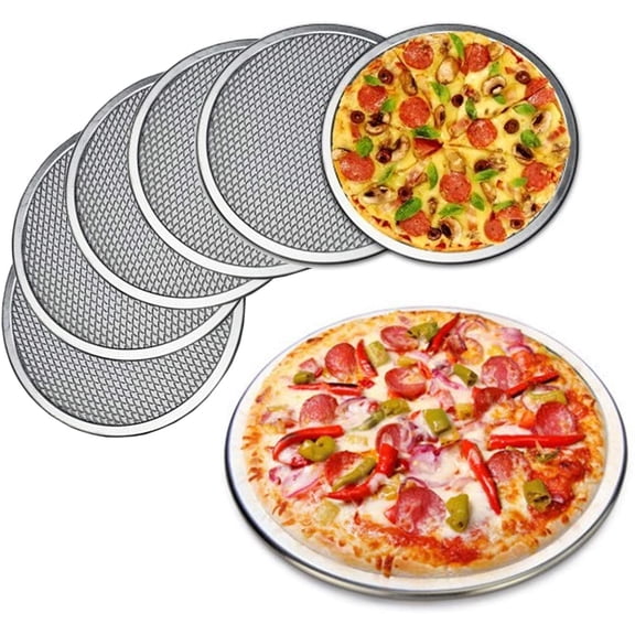 6 Pcs 11 Inch Seamless Round Aluminum Alloy Pizza Pan Baking Screen Crisper Tray Home Restaurant Daily Professional Cooking
