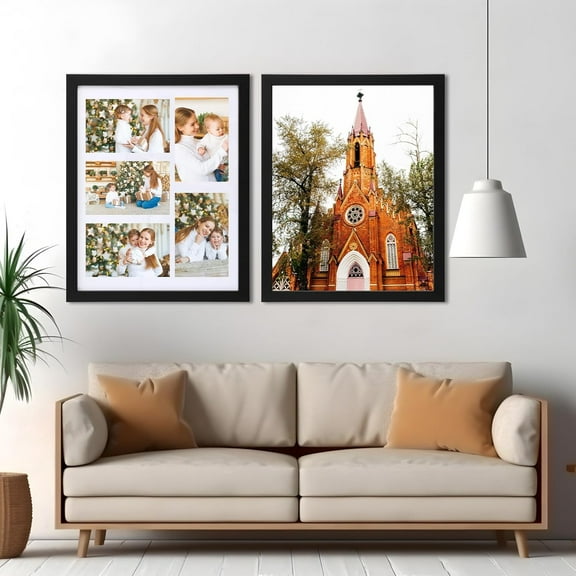 6 Pcs 11 x 14 Inch Collage Picture Frames with 5 Openings, 4 x 6 Inch Multiple Photo Frame Horizontal or Vertical Postcard Frame with Hanging Hardware for Family Photos Wall Display Decoration, Black