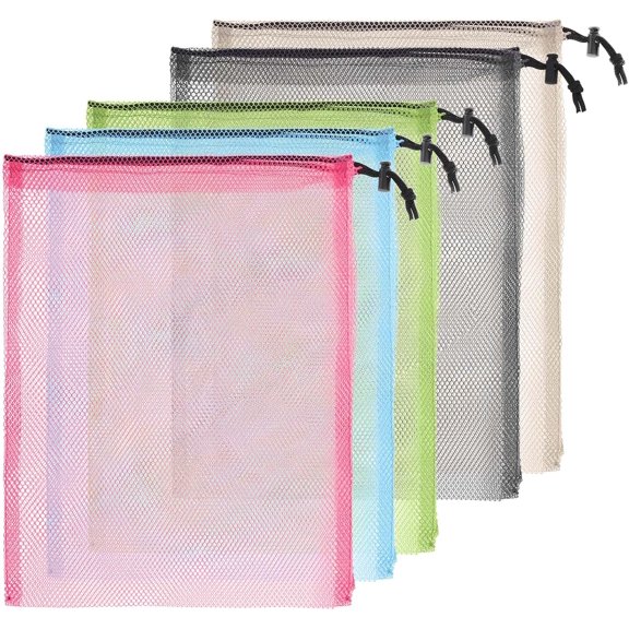 6 Pcs 11 x 15 Inch Nylon Mesh Drawstring Laundry Bags, Mesh Stuff Sacks with Cord Lock Closure, Breathable, Large Capacity, Multicolor for Travel, Gym, Home