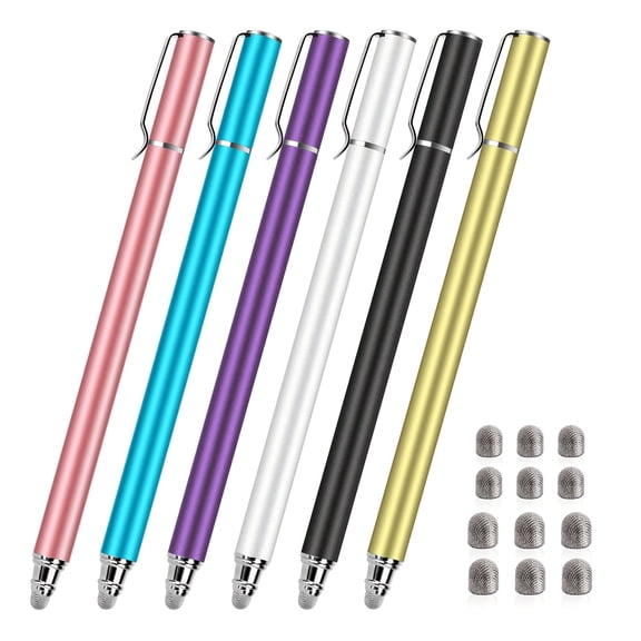 Beteliva 6-Pack Double Ended Stylus Pen with 12 Free Nibs for iPad/iPhone - 2-in-1 Fine Point & Y-Shaped Fiber Tips for Art, Notes, Gaming (6 Colors)