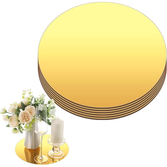 6 Pcs 12 Inch Acrylic Round Mirror for Table Centerpieces Circle Mirror Candle Plates for Wall Wedding Table Centerpieces for Christmas Party Decor, Thickness 1 mm (Gold)
