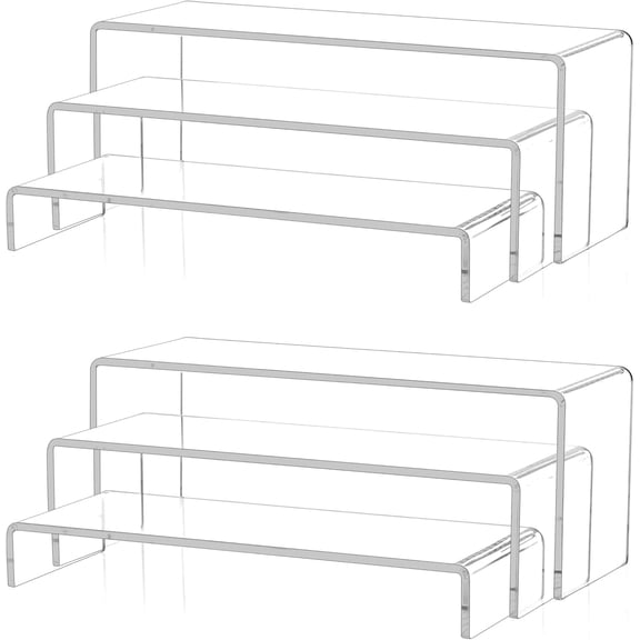 6 Pcs Large Acrylic Risers, 12'' Acrylic Display Riser, Thickened to 5mm Clear Rectangular Display Shelf for Cupcake Stand, Tiered Display Stand for Gemstone, Curio, Figurines