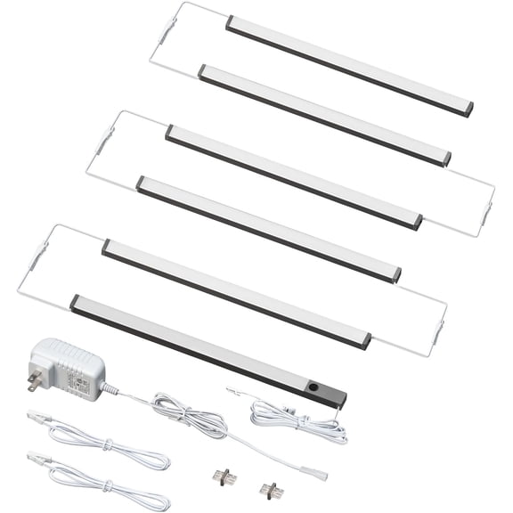 6 Pcs 12-inch Led Under Cabinet Lighting Plug-in with Hand Wave, Dimmable 6000K Cold White Under Counter Lights Linkable with Memory Function for Kitchen