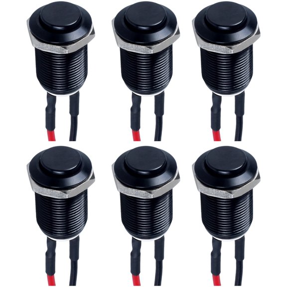 6 Pcs 12mm Momentary Push Button Switch, Oxide Black High Head Metal Button, with Pre-Wired, Self-Reset, Waterproof Push Button Switch, Aluminum Alloy Shell for DIY Electrical Projects