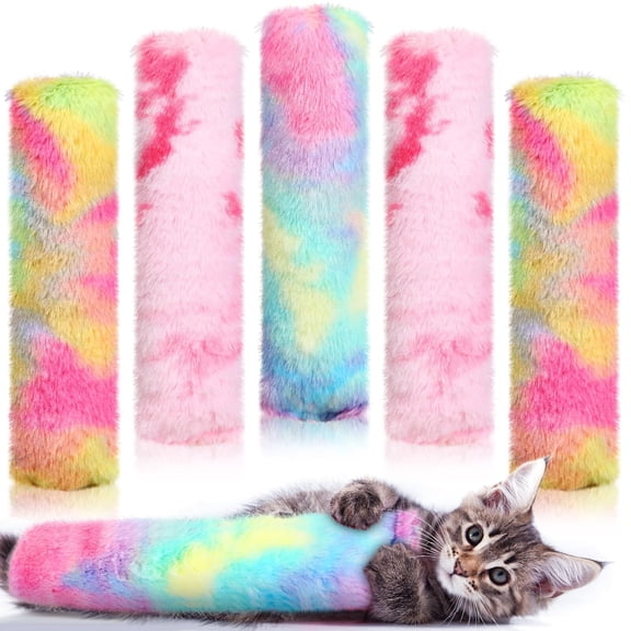 6 Pcs 14.6 Inch Cat Catnip Toys Interactive Kitten Kicker Toy Soft Plush Cat Pillow Sticks Kitten Chasing Chewing Exercising Catnip Toy Indoor(Pink,Blue,Yellow,Candy)
