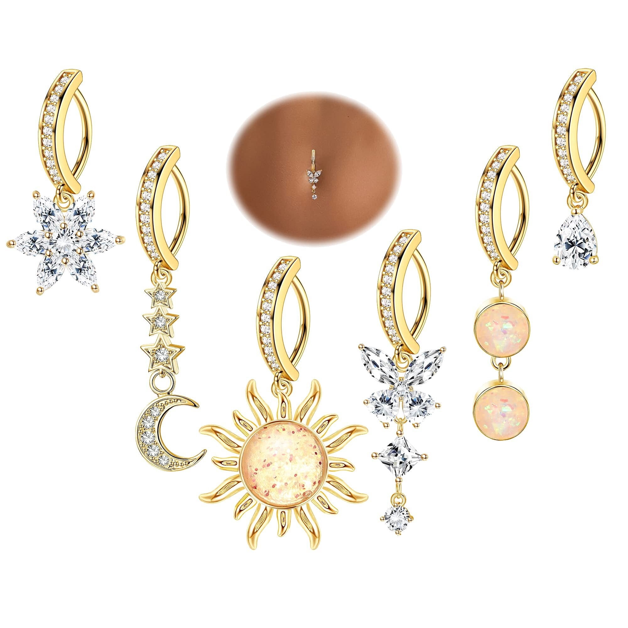 6 Pcs 14G Clicker Belly Button Ring for Women 316L Surgical Steel ...