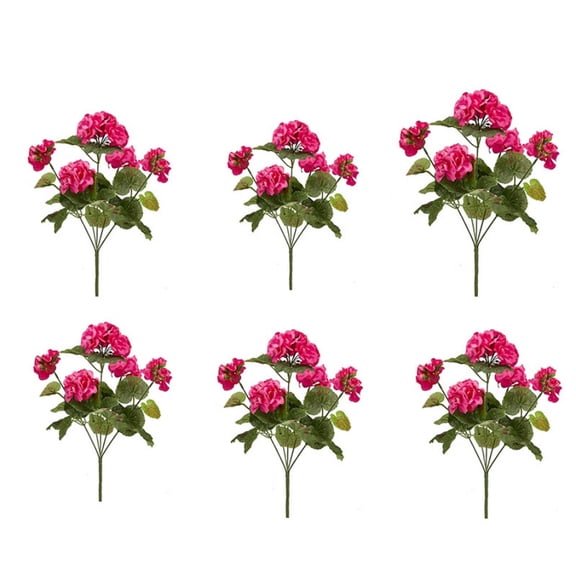 6 Pcs 14in Artificial Geraniums Fake Silk Magenta Flowers Outdoor UV Resistant for Garden Plants Bush Home Decor
