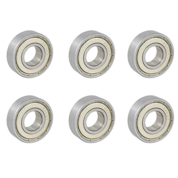 6 Pcs 15X35X11mm Shielded Miniature Deep Groove Ball 6202Z Ball Bearing Silver + White